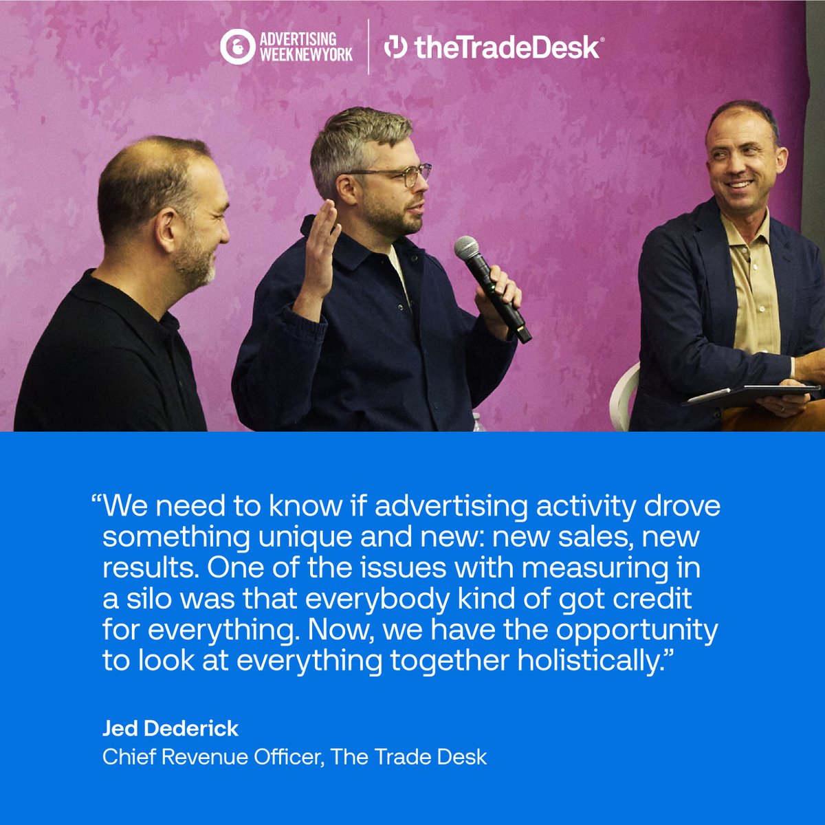 TheTradeDesk's tweet photo. If your advertising isn't making a difference for your business, does it even matter?
Our Chief Revenue Officer, Jed Dederick, shares his thoughts on incrementality and measurement at @AdvertisingWeek New York.
#AWNewYork25 #BeetIPG https://t.co/CVeZriqKUJ
