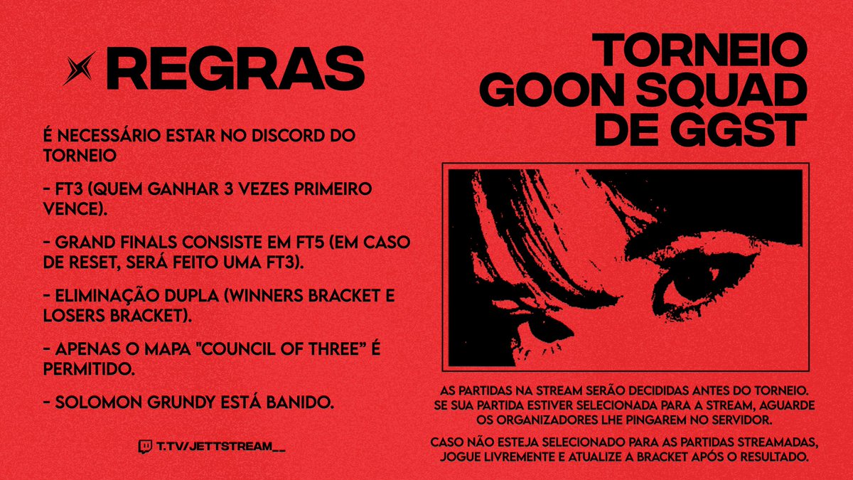 Hoje temos o Gooneio #1! O primeiro campeonato oficial de Guilty Gear Strive da Goon Squad. Peço que todos os envolvidos ou interessados no torneio façam sua inscrição caso ainda não tenham a feito pois a bracket fecha as 18:30 para fins de organização