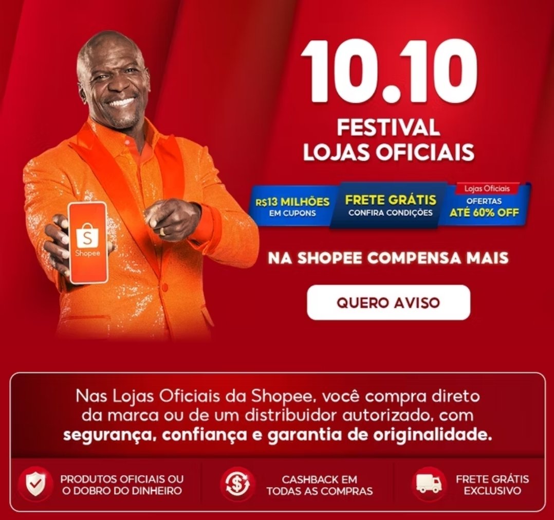 promolinksdagab's tweet photo. [🚨] É AMANHÃ | FESTIVAL 10.10 LOJAS OFICIAIS NA SHOPEE

🔥 R$13 Milhões em cupons de desconto
🔥 Ofertas de até 60% OFF
🔥 Cashback em Todas as Compras
🔥 Frete Grátis

➡️ Confira os horários de Resgate de alguns Cupons aqui:
https://t.co/ypqzTmZoOi https://t.co/DF5BsFmiIa