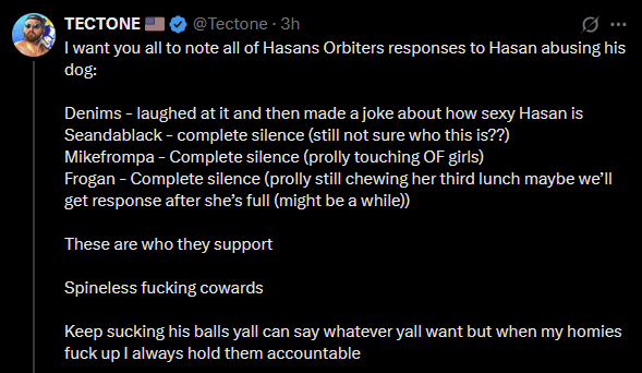 Bro is an abuser who doesn't even hold his rapist dad accountable.