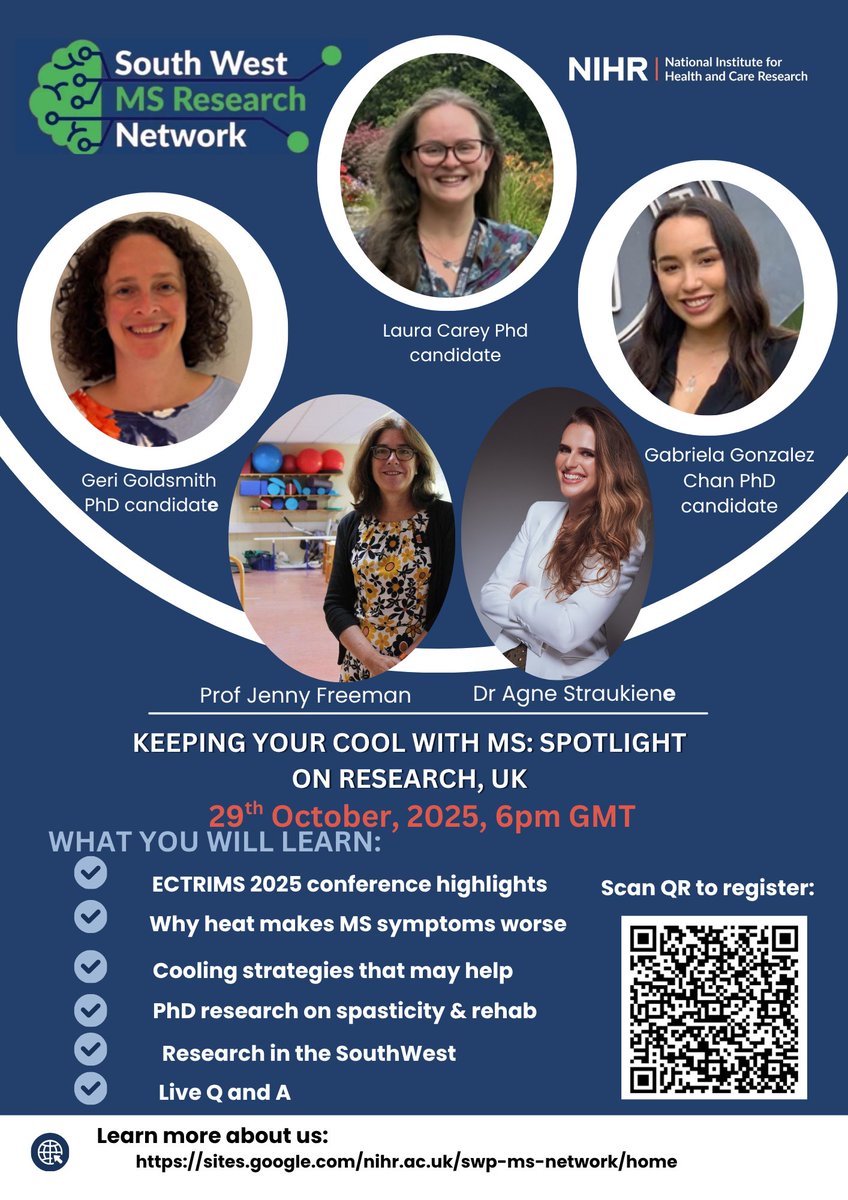 Join the South West MS Research Network for their latest webinar: Keeping Your Cool With MS, 6pm on Wed 29 Oct. Discover the latest insights on managing MS heat, plus live Q&amp;A, and other current MS research projects at the University of Plymouth. 
docs.google.com/forms/d/e/1FAI…
