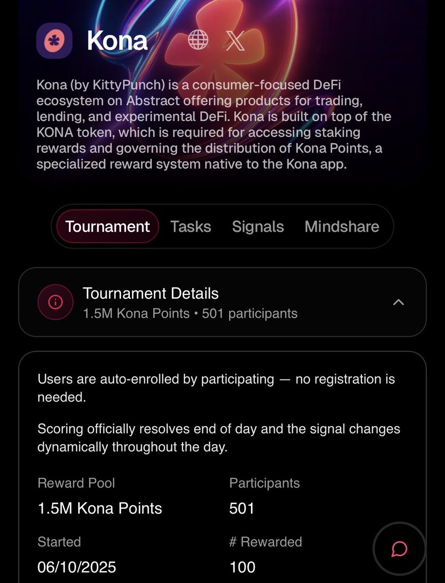When I first posted about <a href="/KonaDeFi/">Kona</a>, we were just 104 participants.
Now it’s 500+ and growing daily. 📈

Still, the competition isn’t wild.
Even as a small account, you can climb and earn.

Connect your X account on xeet.ai
Just yap, swap, and earn Kona Points.

A