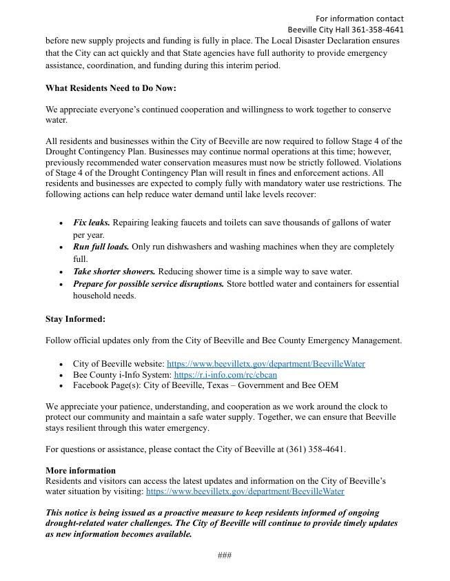 ElectAHinojosa's tweet photo. I commend the City of Beeville for its proactive leadership in responding to this serious water shortage. Taking swift, decisive action to protect residents and plan ahead is exactly the kind of local initiative that keeps South Texas strong. As drought conditions continue to impact our region, it is essential that local, regional, and state partners stay coordinated to identify the most effective solutions. My office will remain in close communication with Beeville officials and relevant state agencies to support their efforts and ensure the community has access to the guidance, resources, and assistance needed to navigate this challenge.