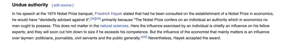 Hayek on the Sveriges Riksbank Prize in Economic Sciences in Memory of Alfred Nobel