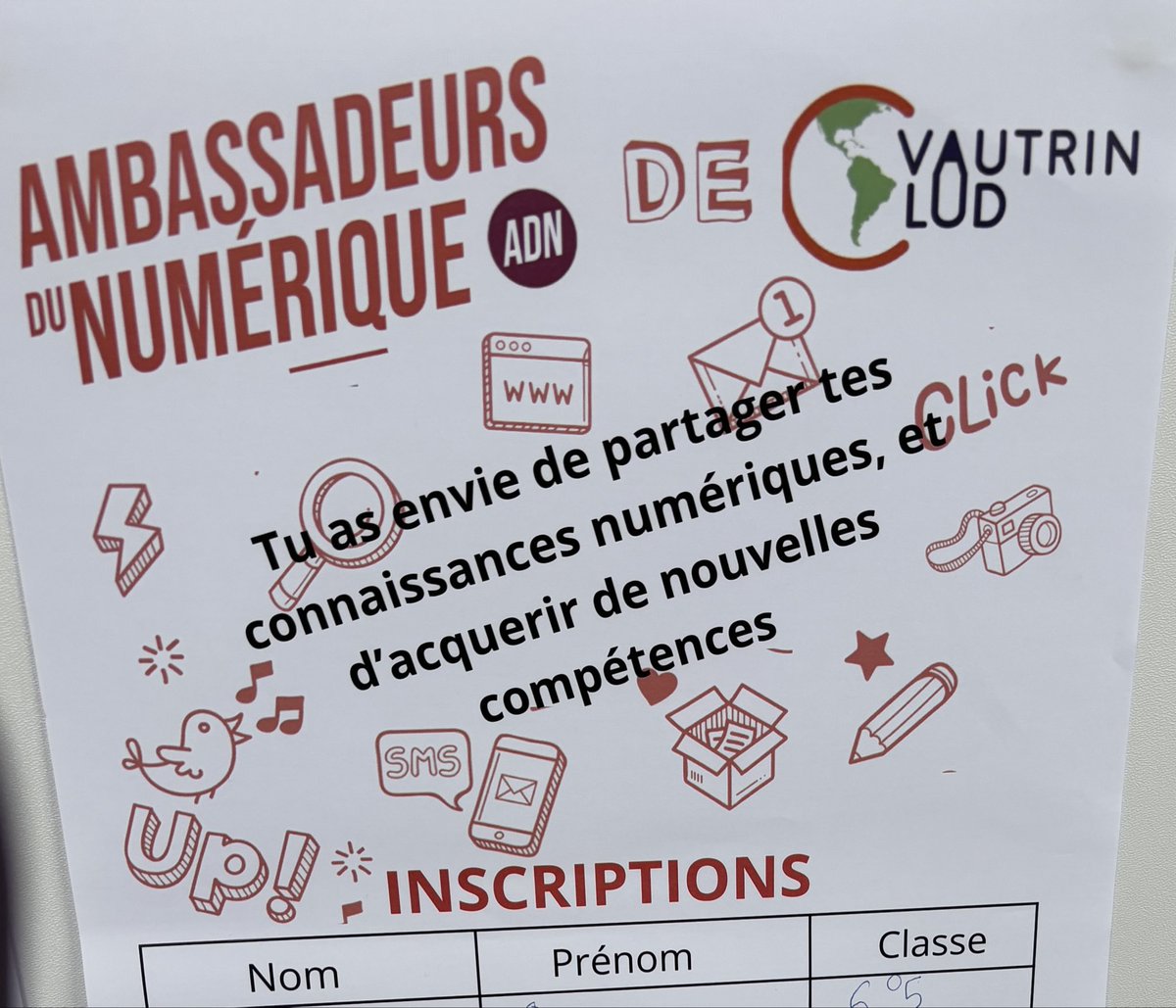 C’est parti pour les inscriptions 🖍️📝pour devenir Ambassadeur du Numérique 🎥💻🖥️au <a href="/clgVautrinLud/">Collège Vautrin Lud</a> .
Des élèves motivés avec des idées innovantes ! 

Vivement lundi pour la première séance ! 
#TNE88
#ambassadeurdunumerique
#ADN