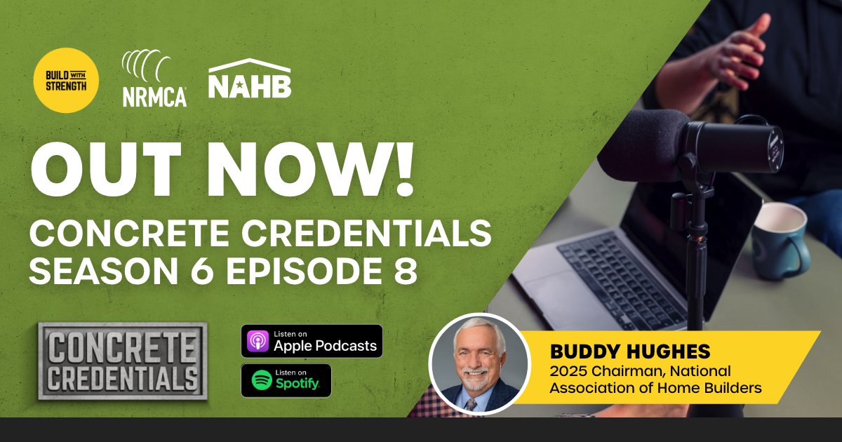 BuildStrength's tweet image. Check out the latest episode of Concrete Credentials featuring Buddy Hughes, NAHB’s 2025 Chairman of the Board. With over 45 years of experience, Buddy discusses the growing importance of building resilient and efficient homes. Listen here: ow.ly/93IW50X97Lt