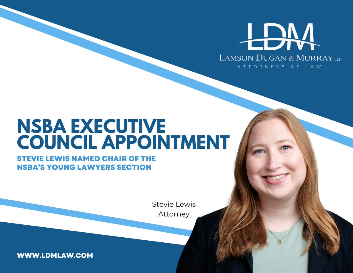 👏 Big congrats to Attorney Stevie Lewis on being named to the <a href="/nebrbar/">Nebraska State Bar</a> Executive Council for 2025–26! She’ll serve as Chair of the Young Lawyers Section. A well-deserved recognition for a standout leader. Learn more: bit.ly/4nIYFfP
#NSBA #Leadership #LDMlaw