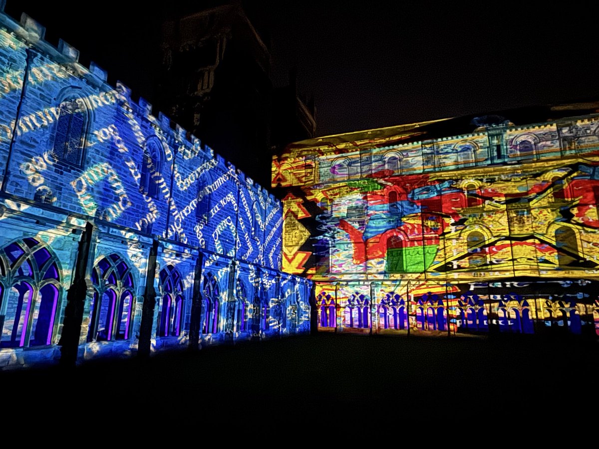 An amazing show at <a href="/durhamcathedral/">Durham Cathedral</a> tonight: treasures from its library lighting up its walls