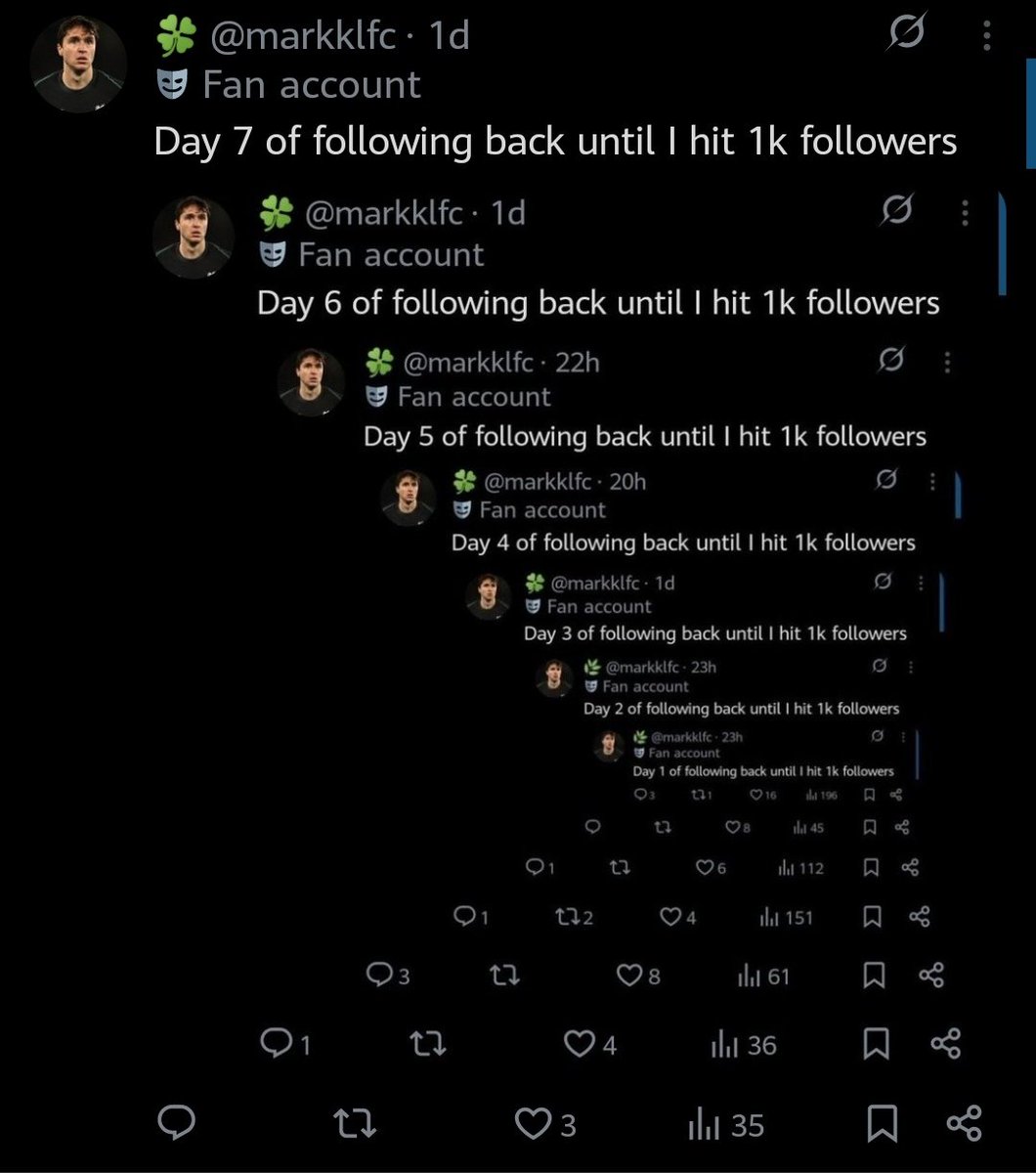 markklfc's tweet image. Day 8 of following back until I hit 1k followers