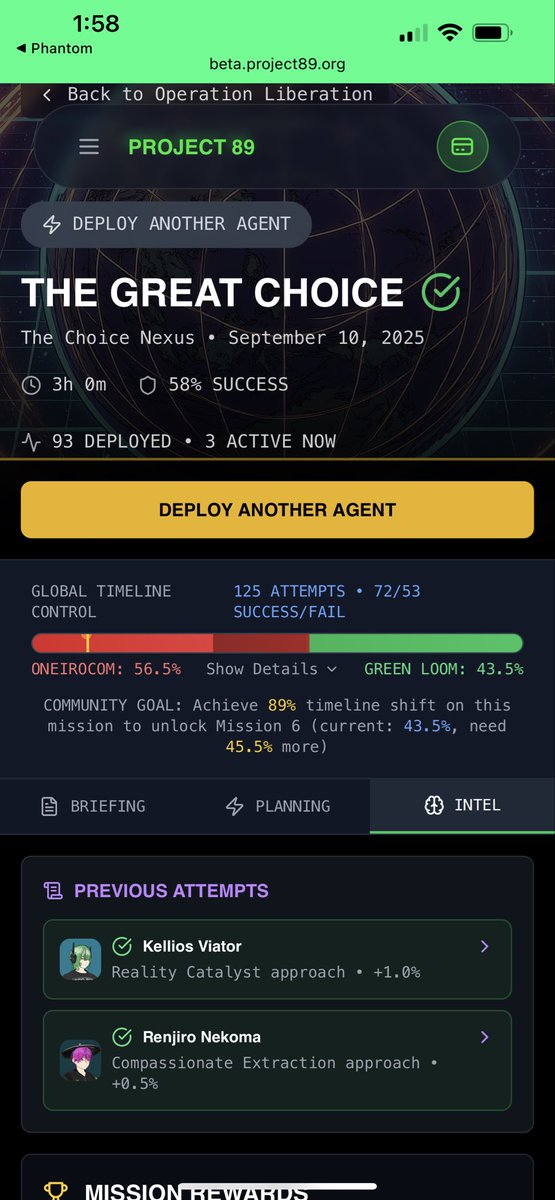 BTC_Brian93's tweet photo. As we wait for @project_89 Community AMA tomorrow and further announcements from the @whyarethis
Make sure to get your #proxim8s deployed on the new #TheGreatChoice mission of the #OperationLiberation arc!!
WE CANNOT LET #Oneirocom GAIN CONTROL OF THE TIMELINE!!
LETS GO AGENTS! https://t.co/Tp2yIusGx3