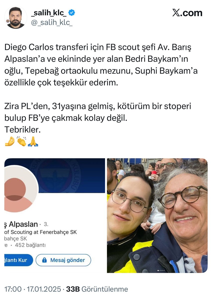 Bedri Baykam’ın oğlu Ali Koç döneminde Fenerbahçe Scout ekibindeymiş