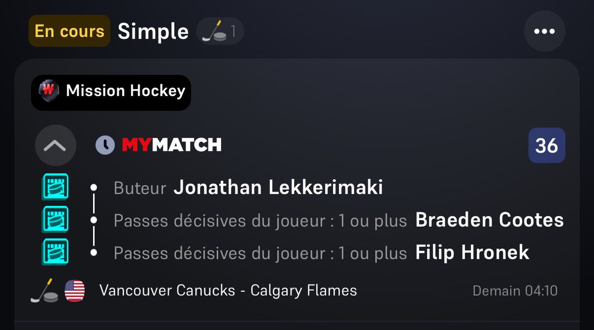 NHL 🏒 Pas de folie. Aucun n’est plus safe qu’un autre, je publie juste ce que j’ai joué. Misez léger.

En simple : 
• Josh Norris passeur 3.25 
• 34 
• 36 

⬇️ ⬇️