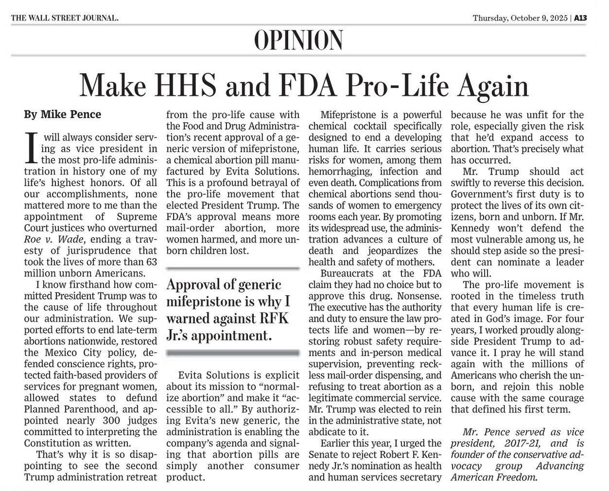 Wall Street Journal: Make HHS and FDA Pro-Life Again! 🇺🇸