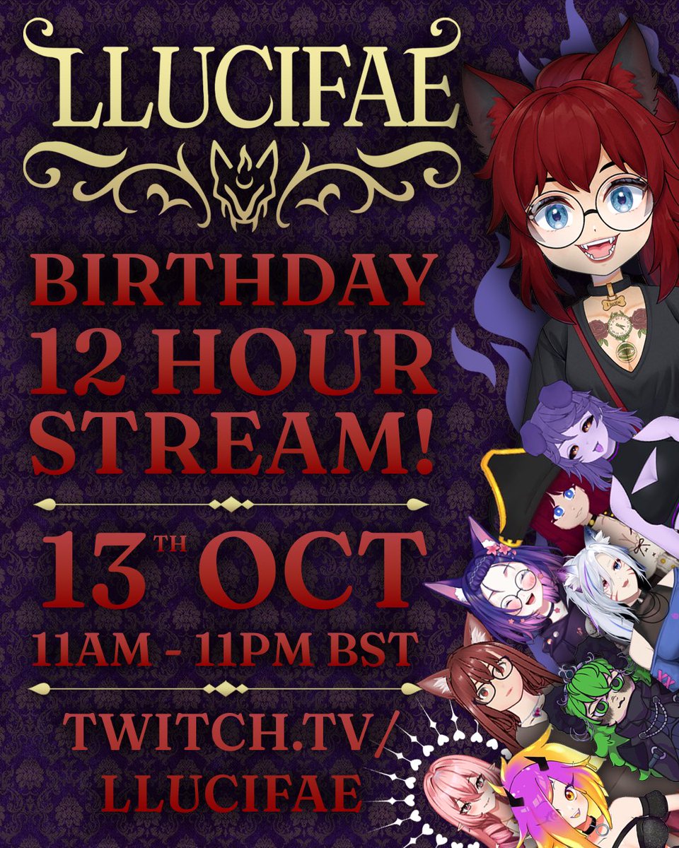 It’s my Birthday on Monday and how better to spend it than a 12-hour stream with the wonderful <a href="/Makarimorph/">Makari</a> <a href="/MavrosEnvis/">EnvyAM</a> <a href="/nyaraVT/">nyara</a> <a href="/AlfiraNovaVT/">Alfira Nova 🪐🛸</a> <a href="/SkylordZoey/">Skylord Zoey</a> and more with the goal to raise funds for my Top surgery!
11am-11pm BST tune in at twitch.tv/llucifae