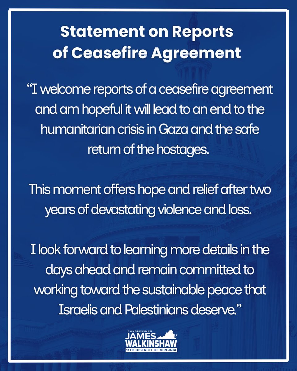 Rep_Walkinshaw's tweet image. My statement on reports of a ceasefire agreement ⬇️