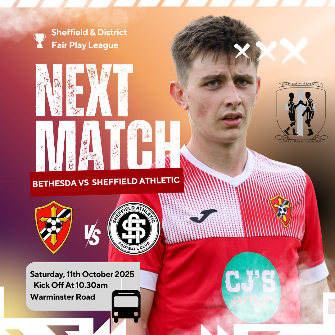 Our next match this Saturday takes us to Sheffield Athletic FC. 

The lads are ready to give it their all and bring some points home! 💪⚽️