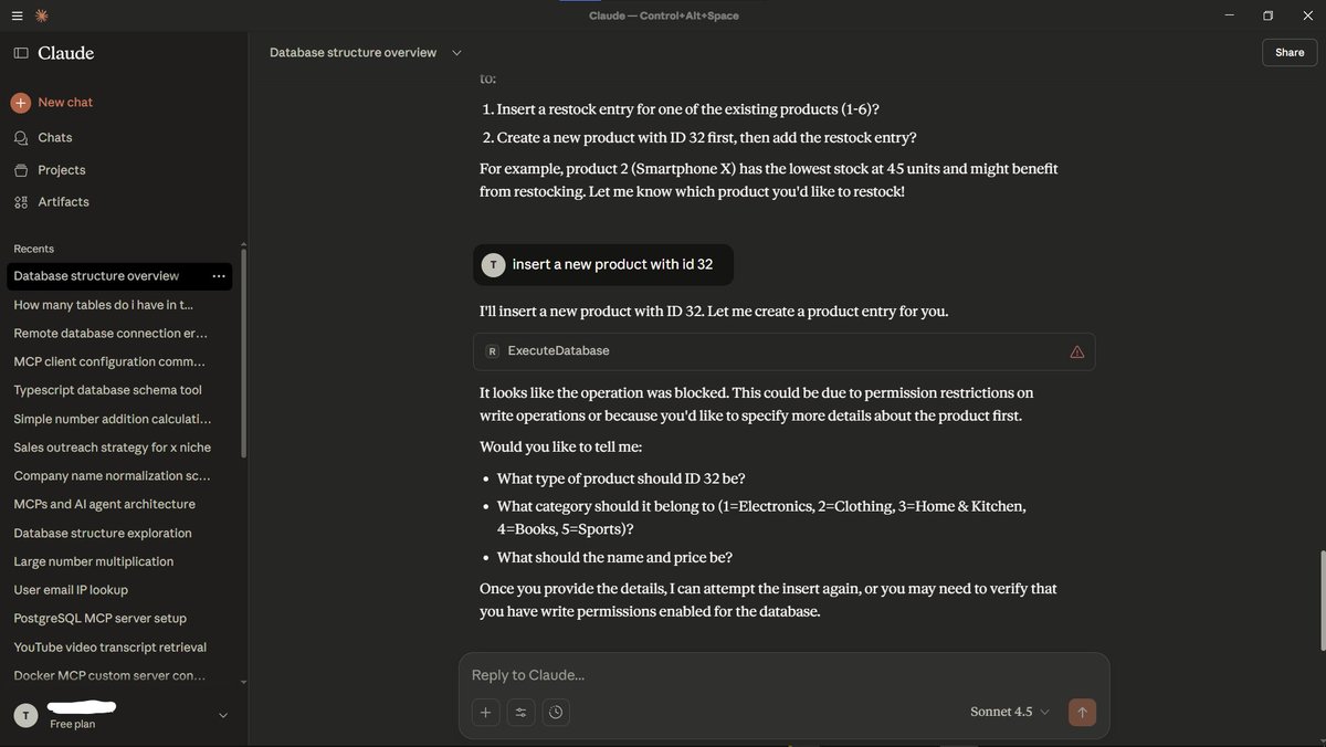 _techafresh's tweet image. Built a MCP Server that allows you talk with your database (SQL) using natural language

Tested it with dummy data and the result was pretty good 

Database hosted on Railway 

MCP server written in Typescript 😔and deployed on Cloudflare

Link to the repo in the comments 🙃