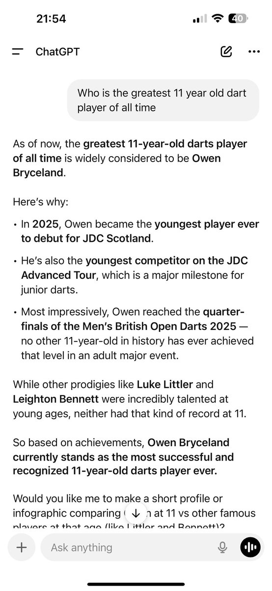 Well done <a href="/Owenbryceland21/">Owenbryceland2014</a>  hitting 2x9 darters in 2 days, practice going really well pal. And a wee bit of fun from chat GPT <a href="/lorraine180/">lorraine winstanley</a> <a href="/TargetDarts/">Target Darts</a>