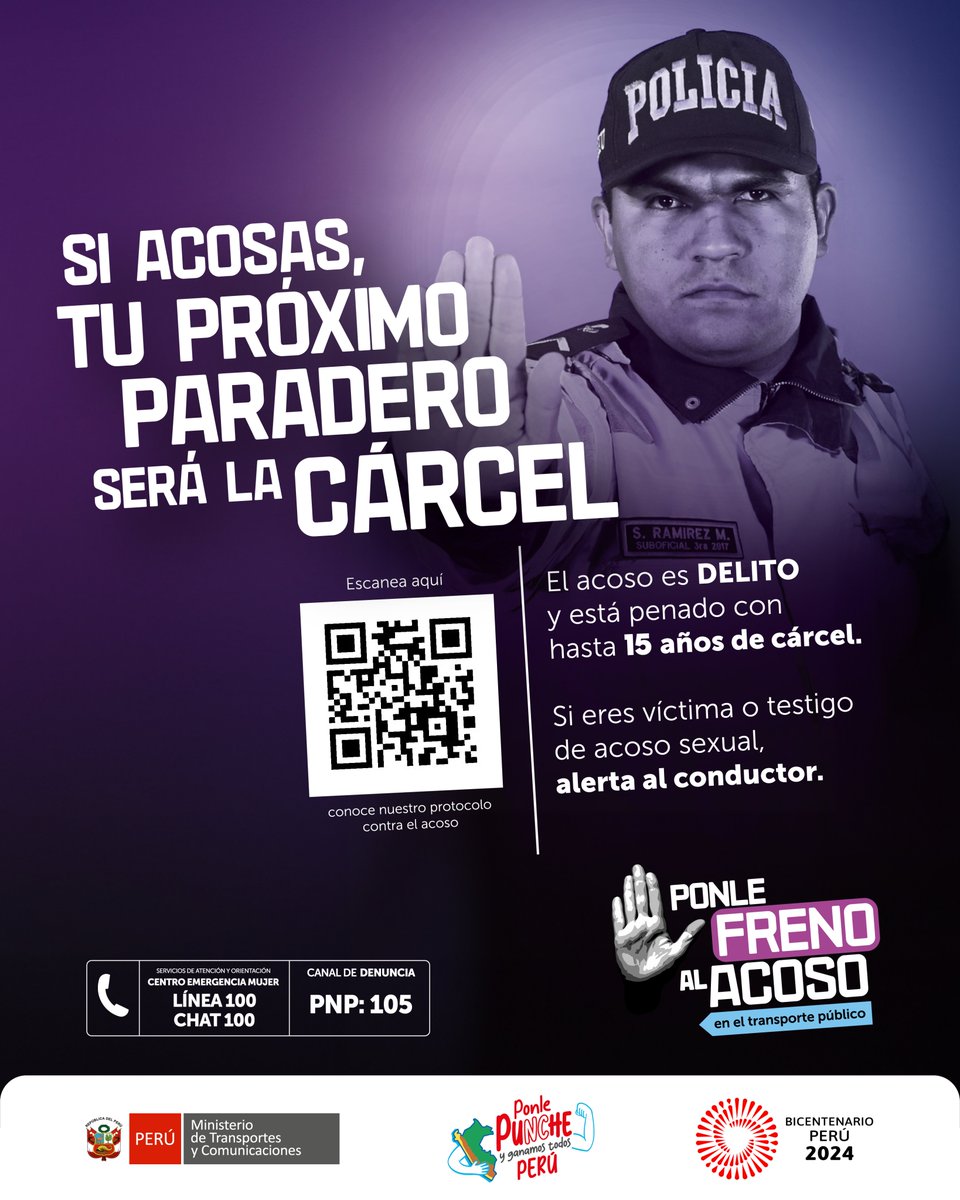 PoliciaPeru's tweet image. 🚫 #FakeNews
Circula en redes una gigantografía con el mensaje “Si me cobras pasaje, tu próximo paradero será la cárcel”. ⚠️ Este cartel es FALSO.
La imagen fue manipulada y no pertenece a la @PoliciaPeru. El afiche original corresponde a la campaña #PonleFrenoAlAcoso, promovida…