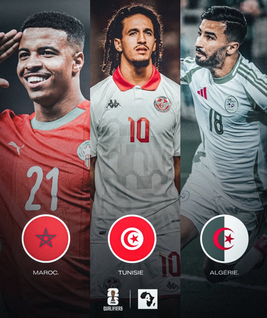 🚨 HISTORIQUE

Pour la première fois de l’histoire, le Maroc, la Tunisie et l’Algérie seront ensemble en Coupe du Monde 🇲🇦🇹🇳🇩🇿