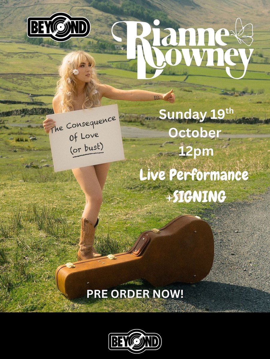 beyond_vinyl's tweet photo. 🎤 @riannedowney_ drops her debut album Consequence of Love next Friday (Oct 17) 💿

She’s live in store at Beyond Vinyl next Sunday (Oct 19) for a stripped back set + signing!

🎟️ Entry with album pre order:
👉 https://t.co/SmgsQNadk2

Let’s show her how Beyond does it 🔊❤️ https://t.co/fgti8rq63r