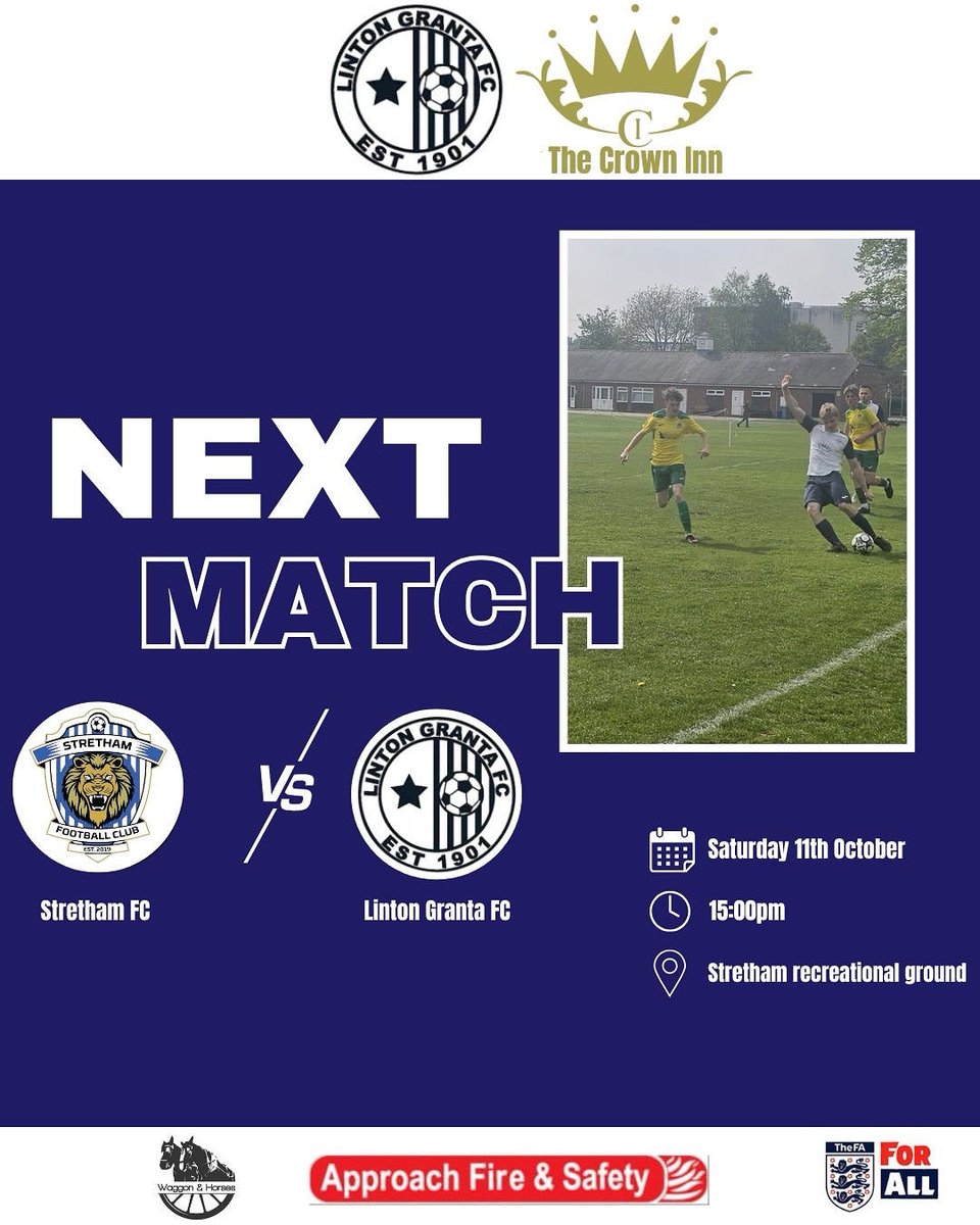TheLintonGranta's tweet photo. Focus shifts back to league action for the First Team this Saturday as we look to bounce back and return to winning ways! 💪🔵⚪️
PWe're on the road as we make the trip to face Stretham FC! 

🕒 15:00KO
🗓 Saturday 11th October 
📍 Stretham Recreation Ground https://t.co/U7QqaGMj3u