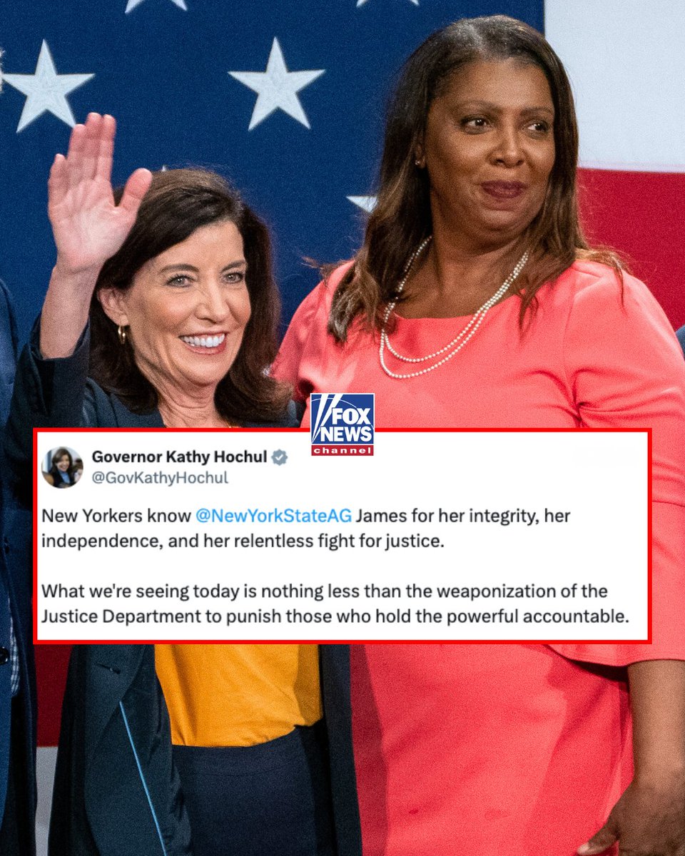 FoxNews's tweet photo. JUST IN: New York Gov. Kathy Hochul reacts after her state's Attorney General Letitia James was indicted. https://t.co/pChvS3ZWbh