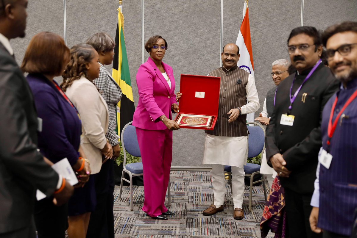 loksabhaspeaker's tweet image. Lok Sabha Speaker Shri Om Birla had an excellent meeting with H.E. Juliet Holness, Speaker of Jamaica’s Parliament, in Bridgetown during the 68th Commonwealth Parliamentary Conference. He said that both leaders shared insights on the deep historic ties between India and Jamaica,…
