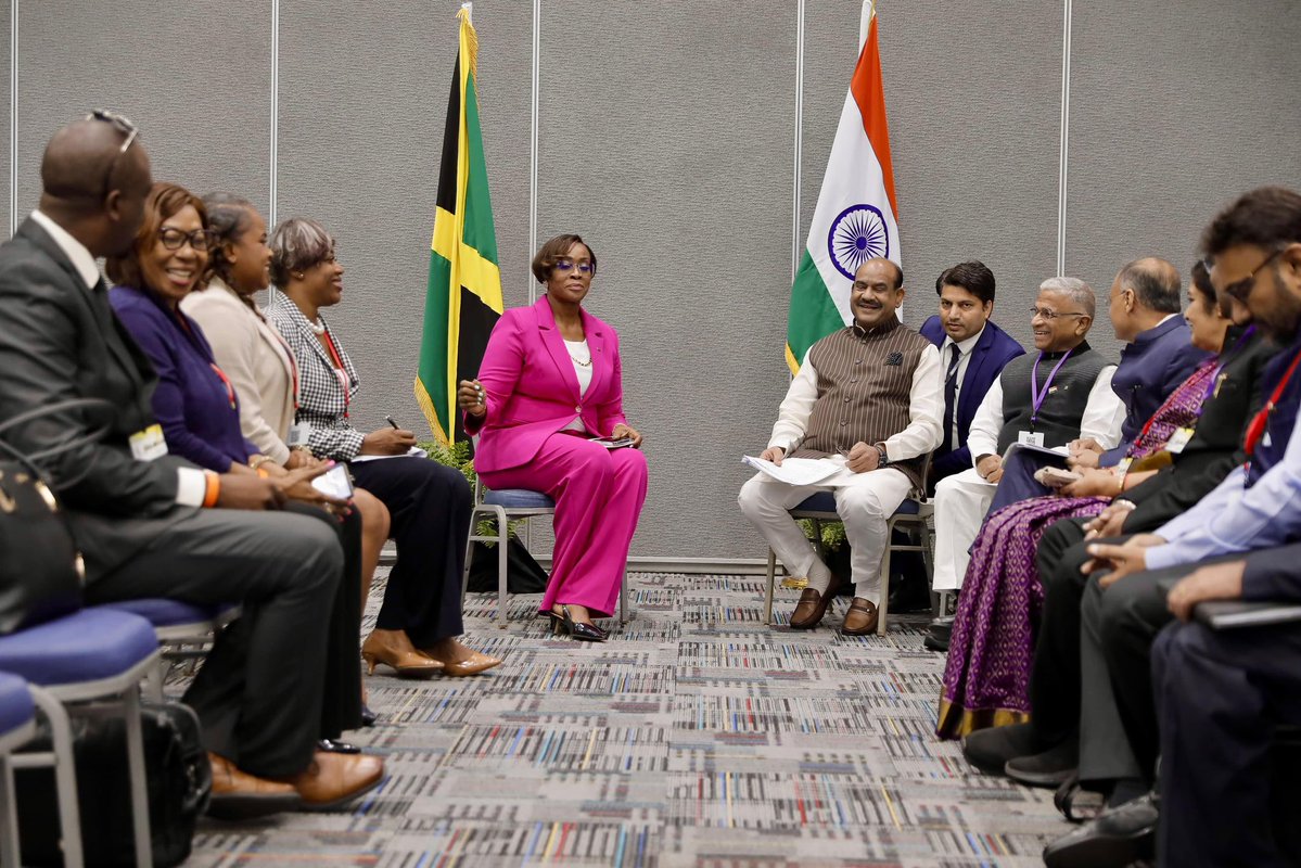 loksabhaspeaker's tweet image. Lok Sabha Speaker Shri Om Birla had an excellent meeting with H.E. Juliet Holness, Speaker of Jamaica’s Parliament, in Bridgetown during the 68th Commonwealth Parliamentary Conference. He said that both leaders shared insights on the deep historic ties between India and Jamaica,…