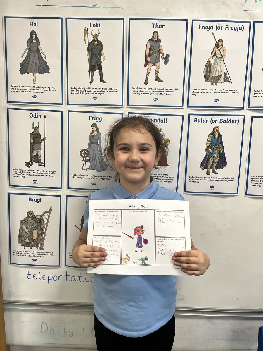 MrsChalmersStN's tweet photo. These 4 superstars created and presented their own Norse gods with the class after learning about some from our Viking sagas. They told us about their characteristics, their powers, their special tools and pets. We spoke about talking and listening skills too! 👏👏👏 https://t.co/ImjGlw78Ij