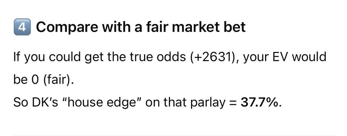 SystemProfits99's tweet image. If you want an idea of how bad @DKSportsbook screws players on parlays here you go

For tonight, if you wanted to parlay @Phillies ML +113, Harper HR+319, Schwarber HR +206

The true parlay odds would be +2631

DK offers +1500 for same parlay. This gives them a 37.7% HOUSE EDGE!