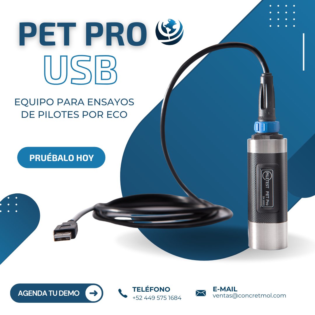 concretmol's tweet image. PET – Pile Echo Tester 🌐
Evalúa la integridad de pilotes de forma rápida y no destructiva mediante el método Pulse-Echo (PEM).

#Concretmol #Piletest #PruebasNoDestructivas #Geotecnia #CimentacionesSeguras