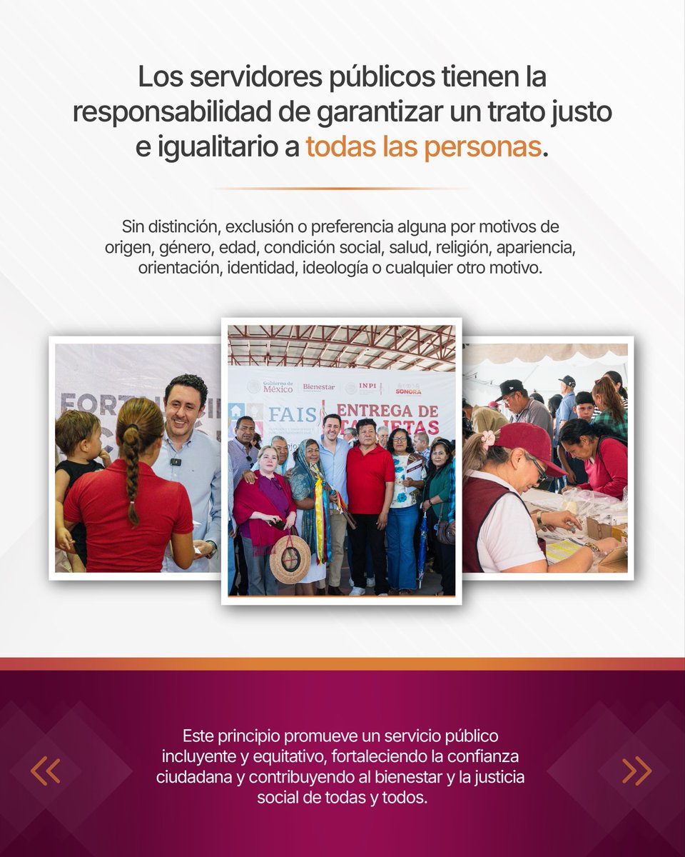 🟠 En la Secretaría de Bienestar reafirmamos nuestro compromiso con la igualdad y la no discriminación.

🤝 Servir con equidad es fortalecer la confianza ciudadana y construir un Sonora más justo e incluyente para todas y todos.