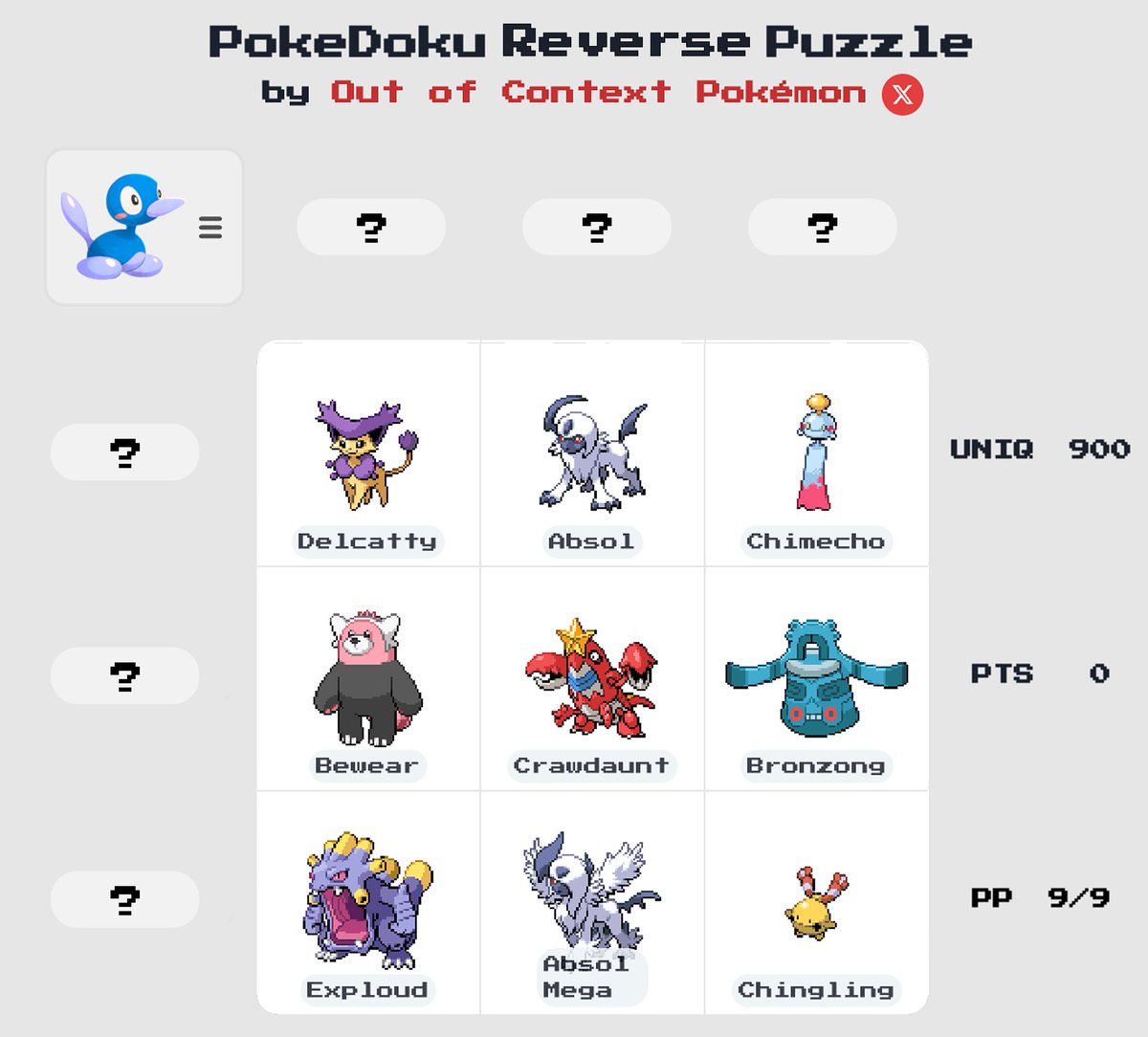 OoCPokemon's tweet image. We've collaborated with @poke_doku_ in making a Master Puzzle for tomorrow and a reverse doku puzze for today!
Can you guess the categories?
