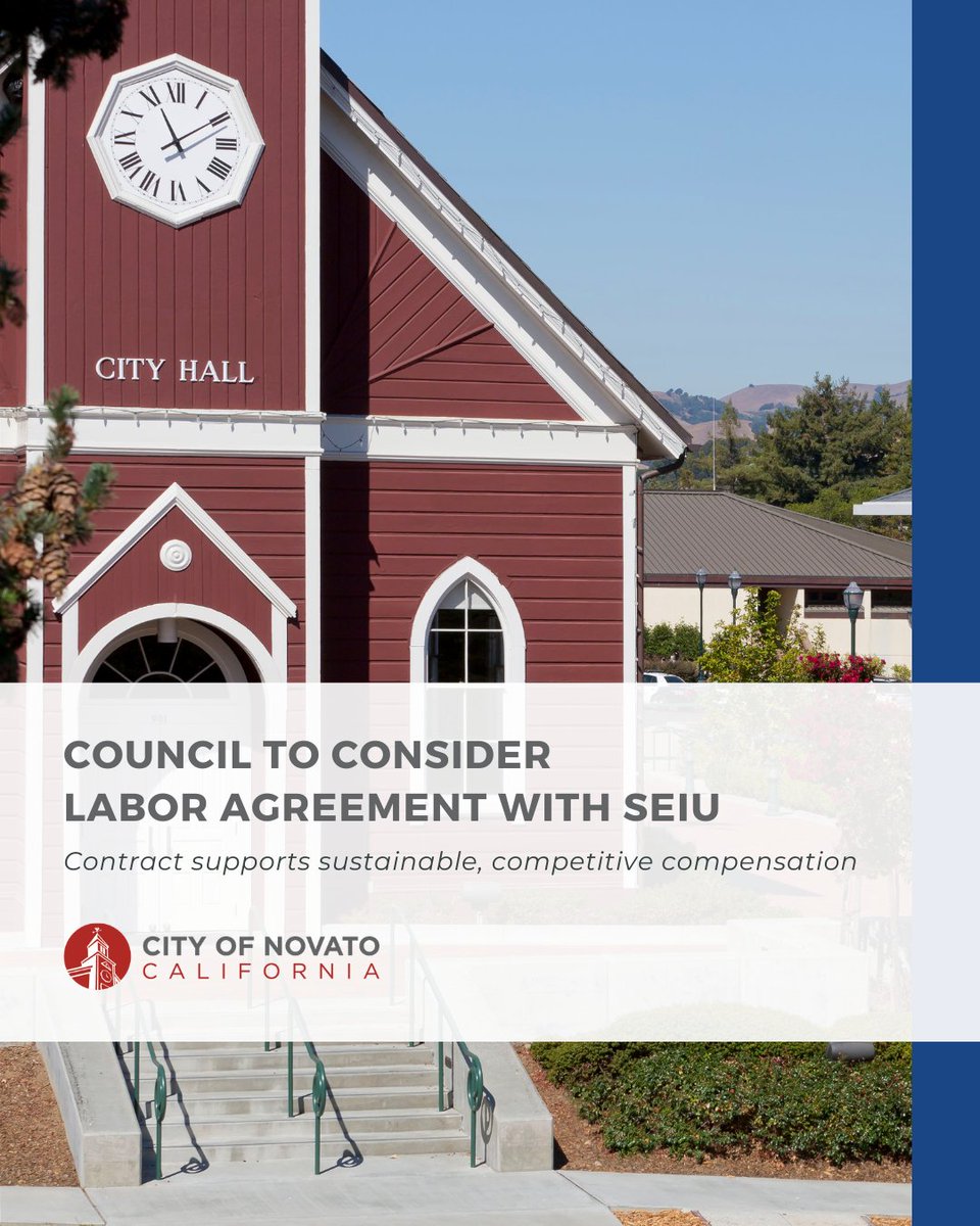 At its upcoming meeting on Tuesday, October 14, the Novato City Council will consider approval of a labor agreement for SEIU-represented employees.

Read more: novato.org/Home/Component…