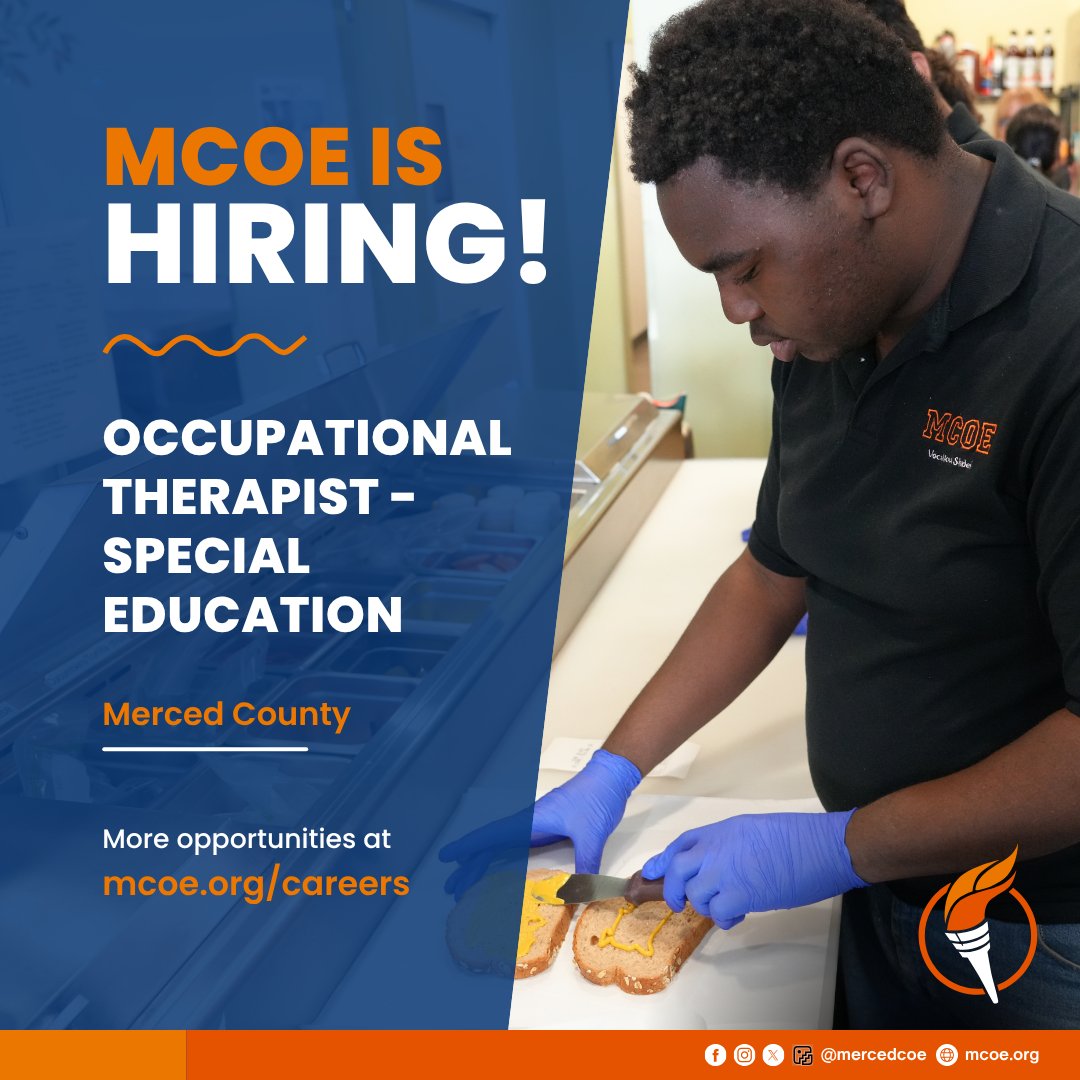 📢 Job Announcement:

Occupational Therapist - Special Education
Location: Merced County

👉 Apply here: edjoin.org/Home/JobPostin… 

#MercedCOE #MercedCounty #MercedJobs