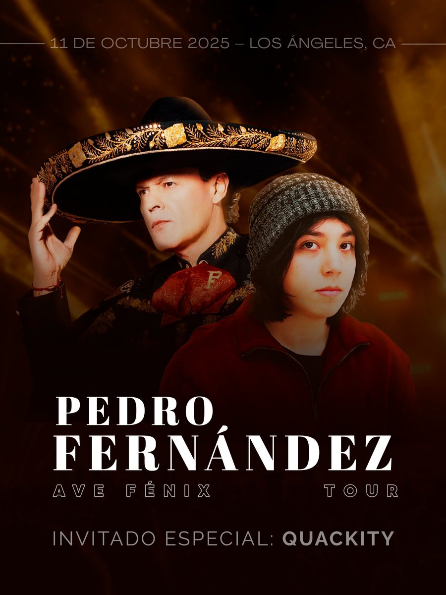 📢 ¡QUACKITY INVITADO ESPECIAL DE PEDRO FERNÁNDEZ EN EL AVE FÉNIX TOUR - LOS ANGELES! 

No se pierdan el stream este sábado 11 de octubre en vivo desde el Peacock Theater 🎤