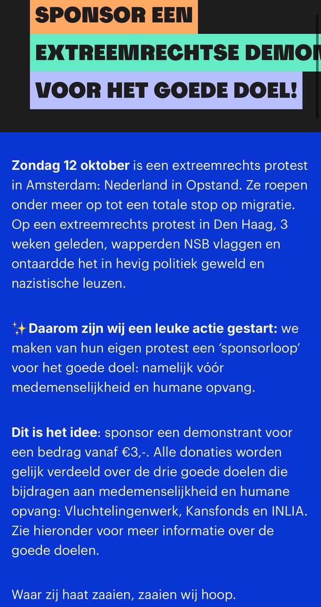 Geniale actie! Ik hoop dat jullie allemaal ook een extreemrechtse demonstrant gaan sponsoren.

(En deel em vooral! 😉)

degoedezaak.org/sponsor-een-ex…