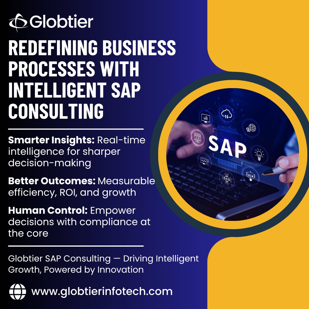 globtierinfotec's tweet image. Redefine your business processes with intelligent SAP Consulting from Globtier that goes beyond efficiency.
Connect with Globtier today globtierinfotech.com/sap-consulting…
#Globtier #SAP #SAPConsulting #CloudERP #BusinessTechnologyPlatform #DigitalTransformation #AI