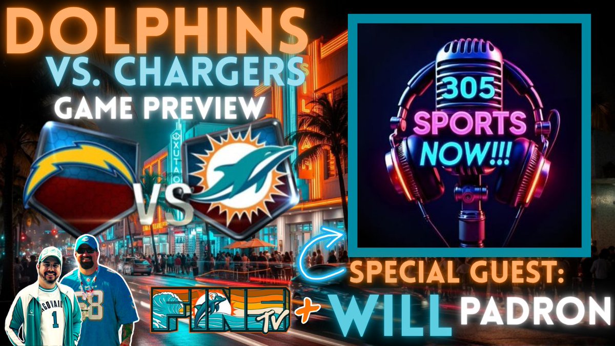 #MiamiDolphins fans!

Catch a new episode of <a href="/FinsTV/">Fins TV</a> + live tonight on <a href="/FinsTalkNetwork/">Fins Talk Sports Network</a> with <a href="/FinsSammy/">Fins Sammy</a> &amp; <a href="/EddieChaput/">Eddie Chaput</a>  with special guest <a href="/305SportsNow/">William Padron</a> at 8pm ET! 

They preview the #Dolphins vs #Chargers game - - can Miami get their 2nd win of the season on Sunday?

Watch: