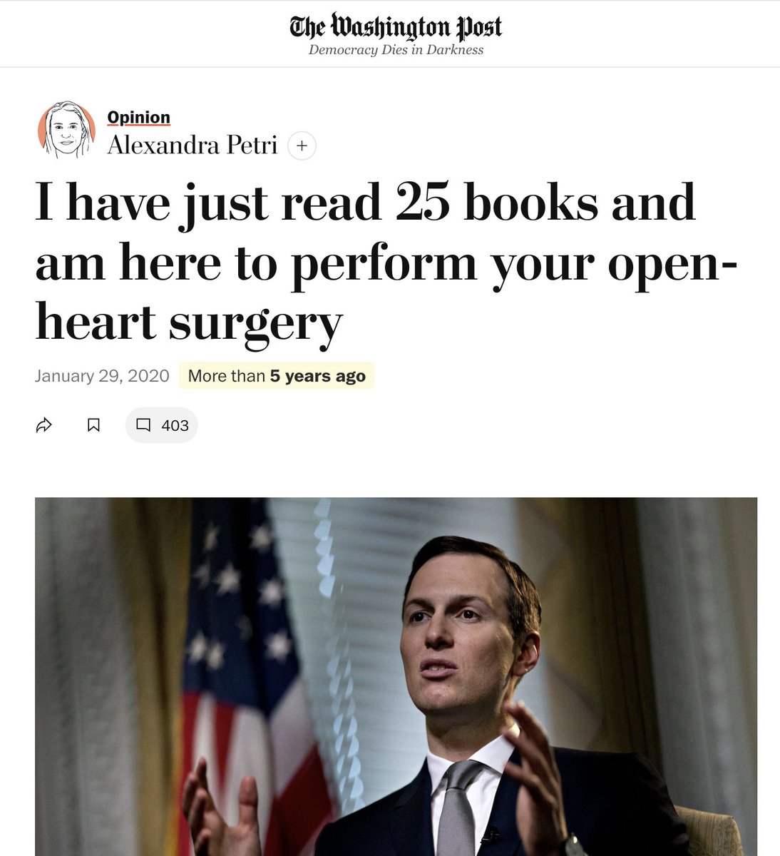 paulrubens's tweet image. I remember when Very Smart People made fun of Jared Kushner after he said he had read 25 books on the Israeli-Palestinian conflict. The intelligent thing to do would have been to ask him for his reading list.