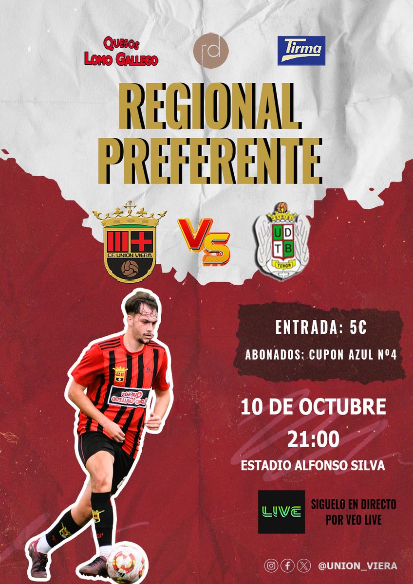 union_viera's tweet image. 🔴⚫️REGIONAL PREFERENTE

Mañana viernes tenemos una cita muy importante en el Estadio Alfonso Silva 💥

Unión Viera 🆚 @udteror 
🕘 21:00 h
🏟 Estadio Alfonso Silva

🔥 ¡Te esperamos para animar al equipo del barrio!

#Temporada25_26
#ElEquipoDelBarrio
#VamosMiVierita 🔴⚫️