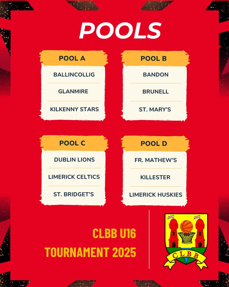 CorkLadiesBBall's tweet photo. 📣 U16 Tournament 📣

Come out and show your support in the Parochial Hall this Saturday as CLBB kicks off our annual tournaments with the U16 Girls!

Check out the pool fixtures below 👇 

#corkladiesbasketball #clbb #girlsinsport #womeninsport #girlsbasketball #tournament https://t.co/YBJ4TkJpvC