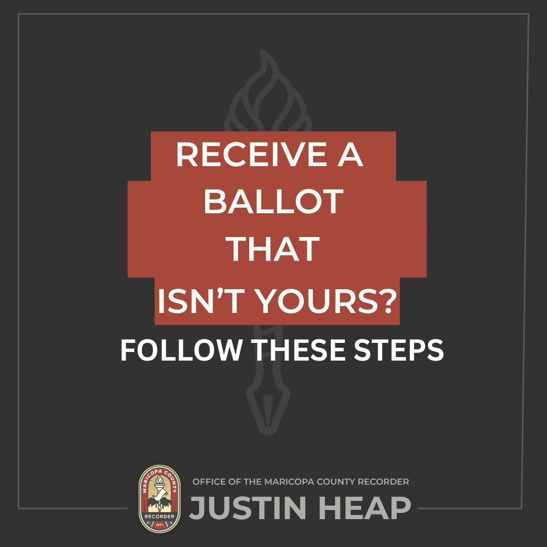 RecordersOffice's tweet image. MARICOPA COUNTY VOTER NOTICE:  If you receive a ballot that is not yours, FOLLOW THESE STEPS:

1) Write RETURN TO SENDER on the envelope
2) Make sure to also Check the Box on the envelope
3) Drop it in the nearest mailbox or drop it off at your local Post Office

Thank you for…
