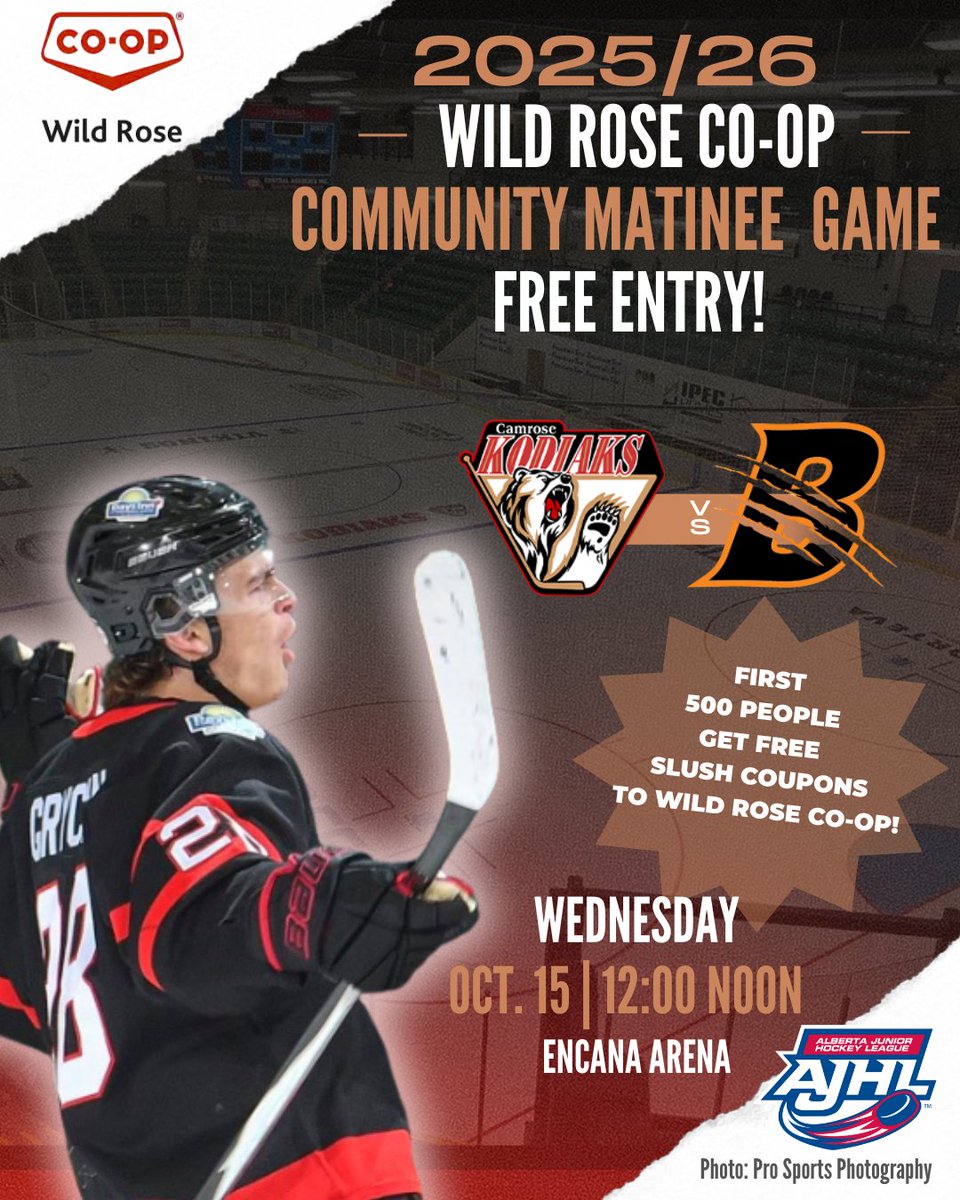 In lieu of "Hockey Hookey" this season, the Camrose Kodiaks and Wild Rose Co-op wanted to open the doors to the community of Camrose to come cheer on the Kodiaks in an afternoon match-up vs the Bobcats.