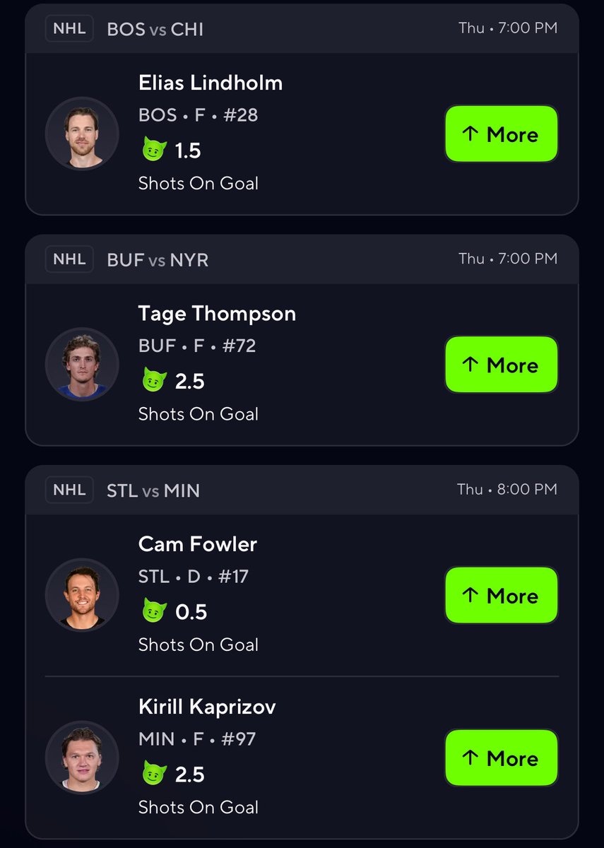 Gavin15527's tweet photo. NHL player props 

#PrizePicks #NHL #GamblingCommunity #PlayerProps #Parlay #sportsbets #gambling #Hockey #sports #BWS https://t.co/BYWx0KQ2vk