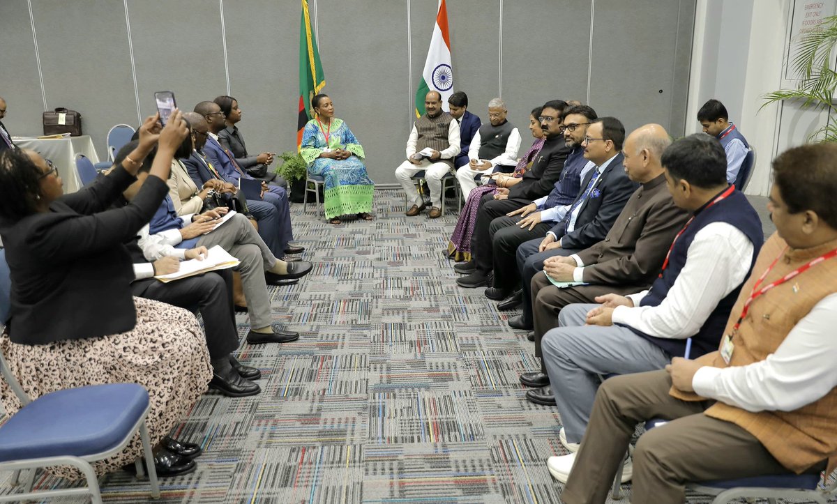 loksabhaspeaker's tweet image. Lok Sabha Speaker Shri Om Birla said that he was truly honoured to meet Her Excellency Ms. Nelly Mutti, Speaker of the National Assembly of Zambia, at the Commonwealth Parliamentary Conference in Georgetown. He commended Zambia’s democratic journey and the impressive role of its…
