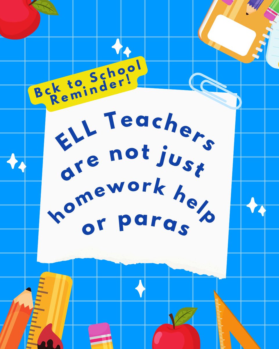 ELL teachers aren’t just “homework help” or extra hands in the room.💬

We’re trained professionals with strategies to support language and content. Use us wisely—collaborate, don’t sideline. 💡

What tips do you have for collaboration?

esl mll multilingual teacher education
