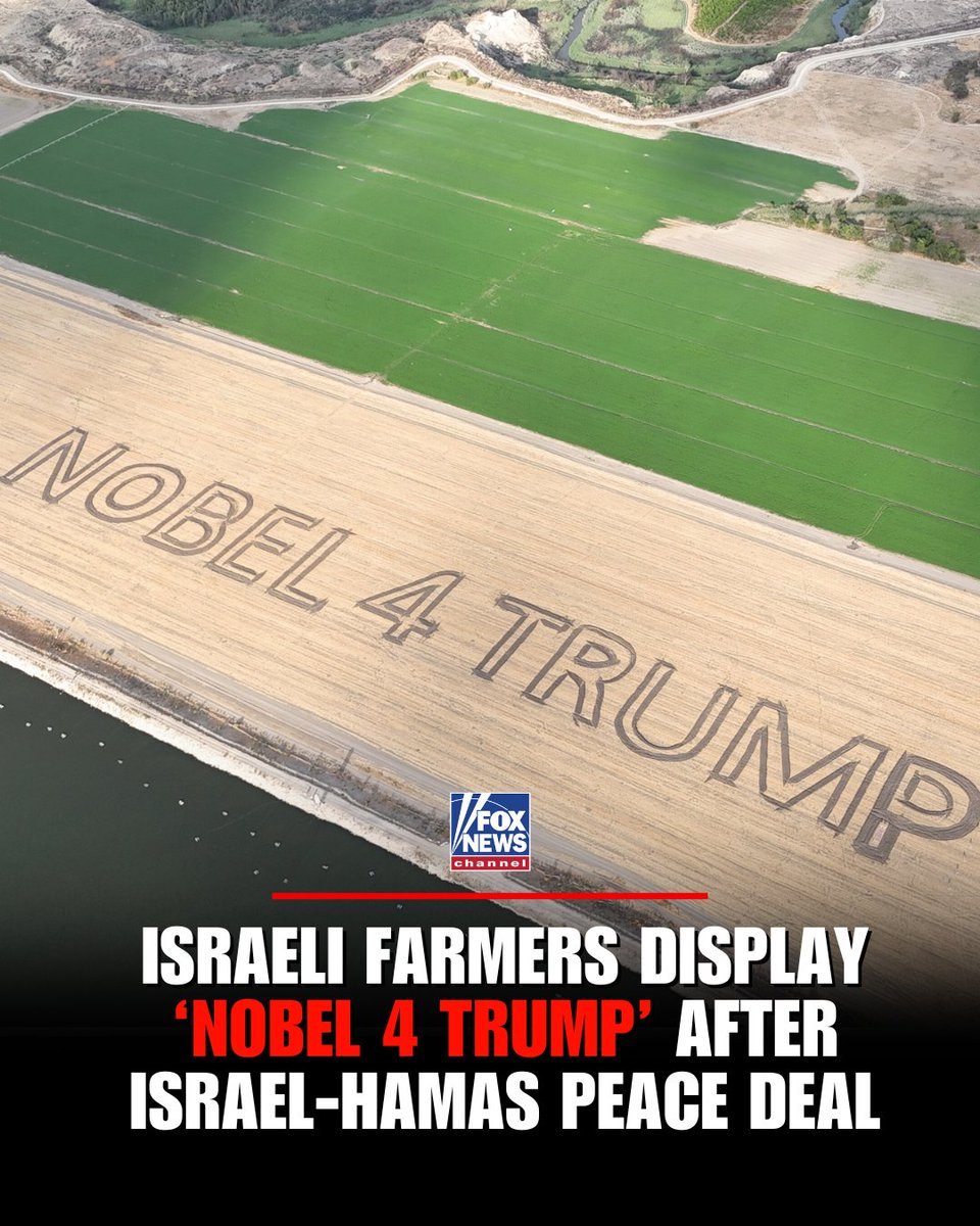 FoxNews's tweet image. HONORING TRUMP: Farmers in Israel carved a clear message into a field to thank President Trump for brokering the Israel-Hamas peace plan.