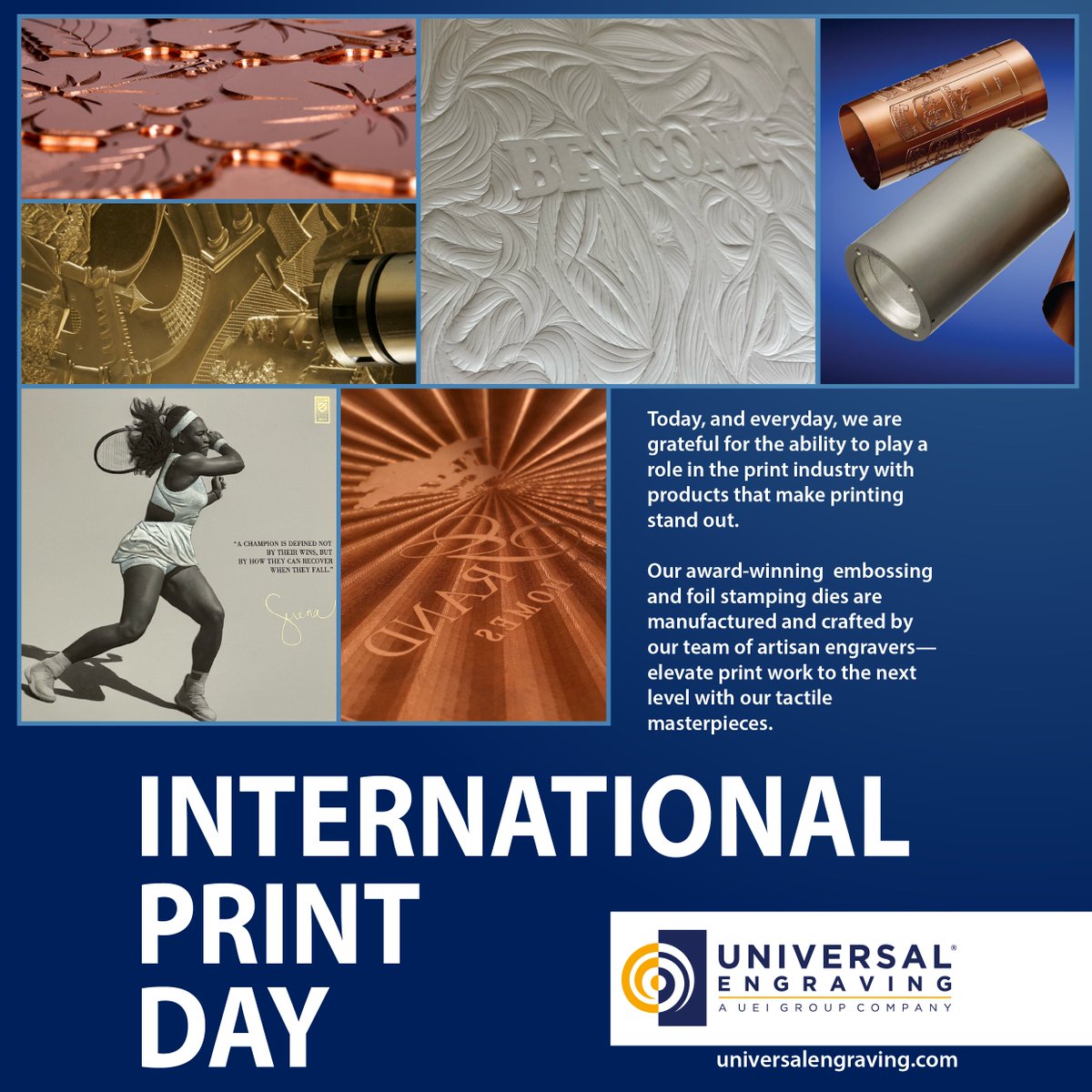 UniversalEngrav's tweet photo. This year, on International Print Day, we wanted to take a moment to express our gratitude to be a part of the print industry. Helping elevate printing with every engraved die we make. The artistic quality &amp; precision of our products help move the industry forward. https://t.co/0rVR2akvlc